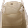 Borsa tessuto con pompon blu 52x13x38 cm capiente e trendy