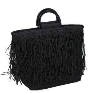 Borsa nera con frange 37x13x24 cm elegante e capiente