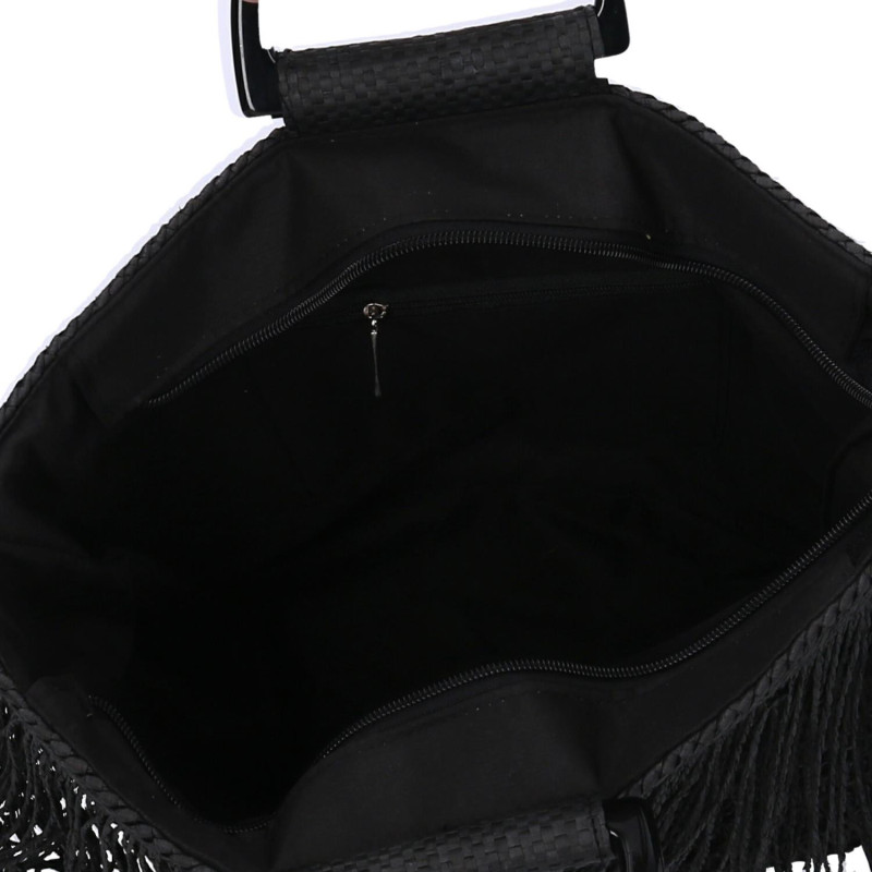 Borsa nera con frange 37x13x24 cm elegante e capiente