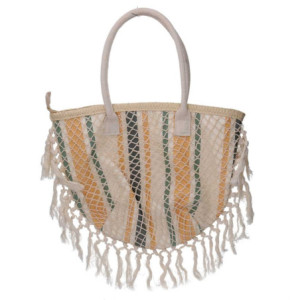 Borsa tessuto righe arancioni con nappe 40x13x32 cm trendy