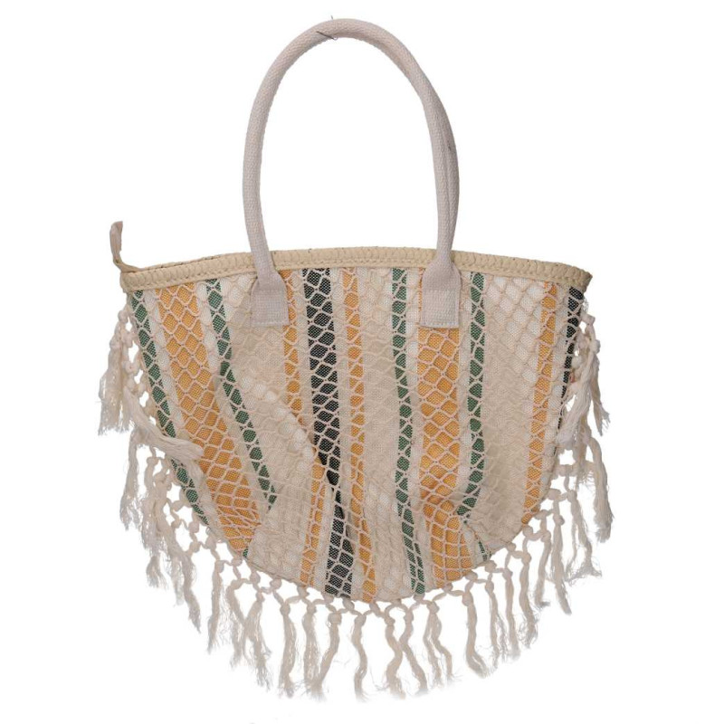 Borsa tessuto righe arancioni con nappe 40x13x32 cm trendy