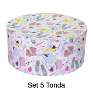 Scatola cartone tonda School 40x40x18 cm colorata e capiente