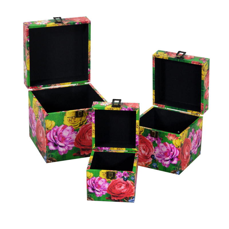 Scatola ecopelle 1/3 multicolor quadro 22x22x22 cm elegante