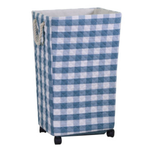 Cestone tessuto azzurro rettangolare con rotelle 40x30x70cm