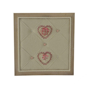 Portamemo legno con stoffa rouge quadro 47x47x7 cm decorativo