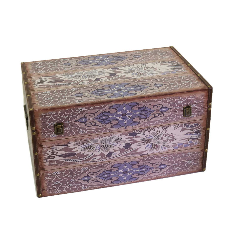 Baule ecopelle grigio fiori rettangolare 59x36x33 cm casa