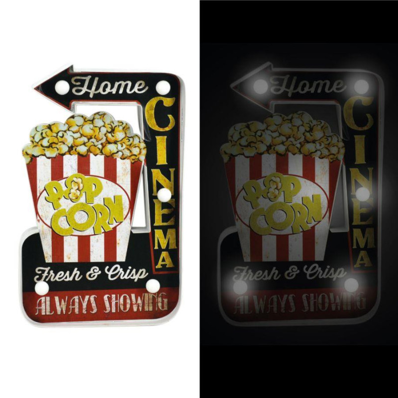 Insegna metallo pop corn LED 25x40,5x5 cm decorazione vintage