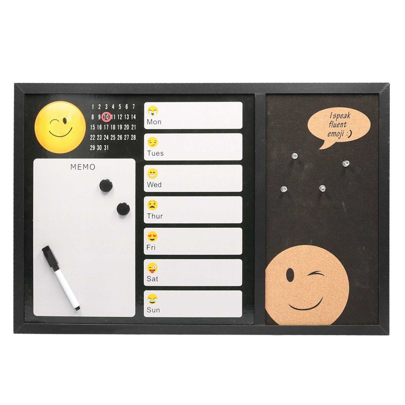 Lavagna magnetica emoji con orologio sughero 60x40x1,5 cm
