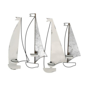 Portacandele mare metallo bianco grigio barche decorazione elegante
