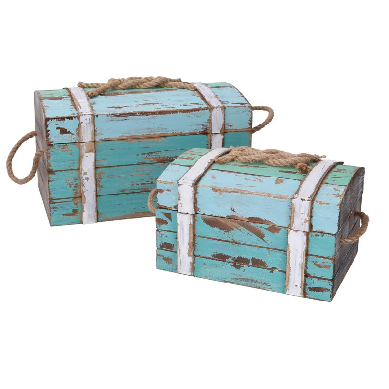 Scatola legno mare 1-2 con corda azzurro rettangolare cm 30x18,5h15,5