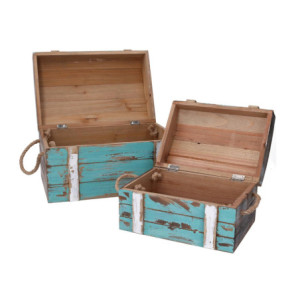 Zoom Scatola legno mare 1-2 con corda azzurro rettangolare cm 30x18,5h15,5