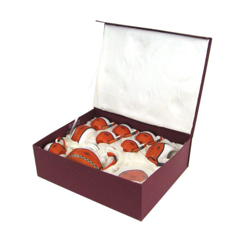 Set tazza tè con teiera e lattiera bambù arancione 9 pezzi elegante