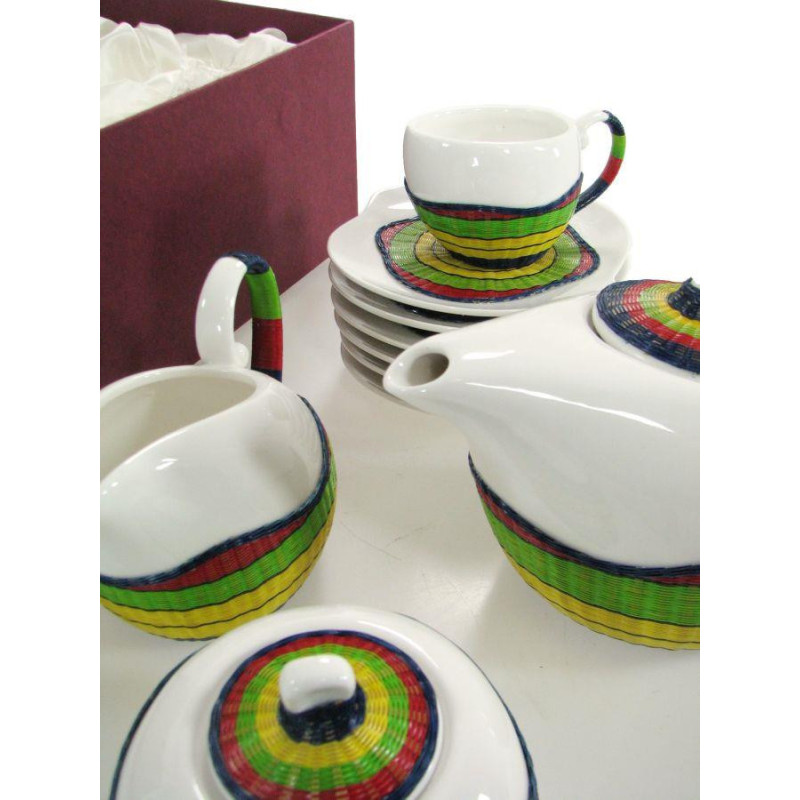 Set tazza tè con teiera e lattiera bambù multicolor 9 pezzi elegante