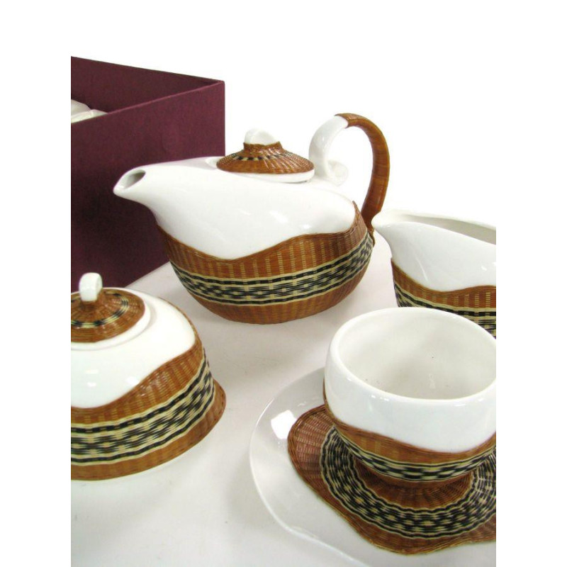 Set tazza tè con teiera e lattiera bambù noce 9 pezzi elegante