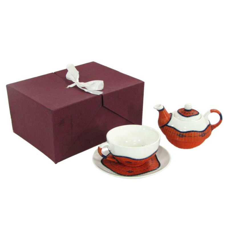 Teiera con tazza decoro bambù arancione elegante e pratica