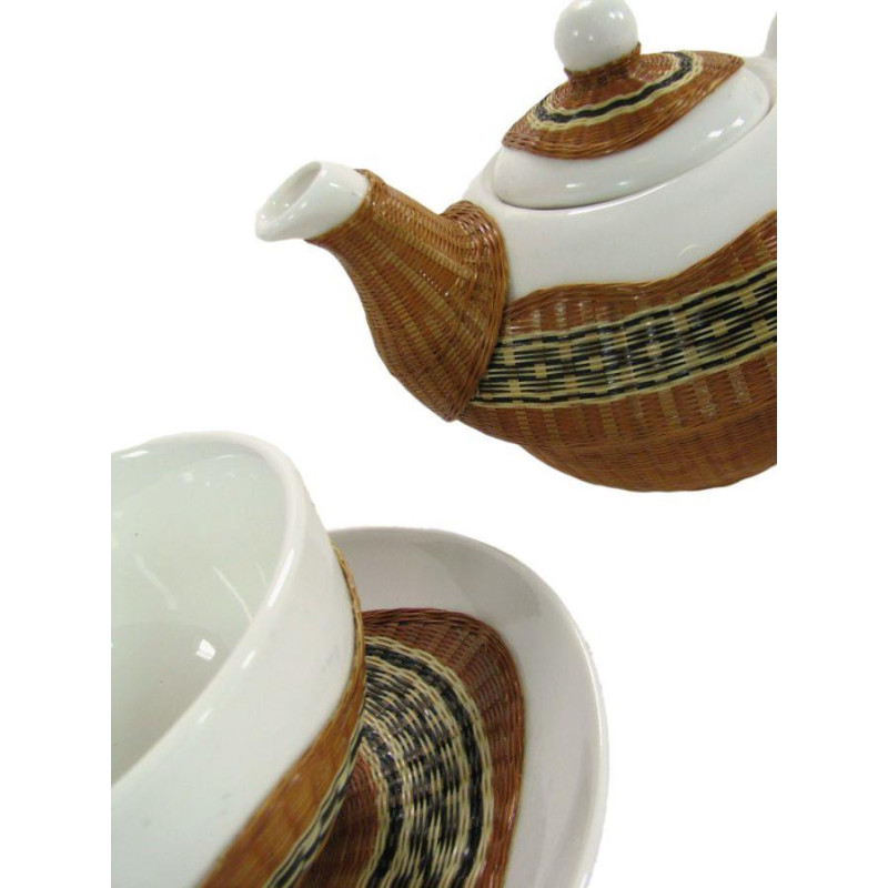 Teiera con tazza decoro bambù noce elegante e resistente