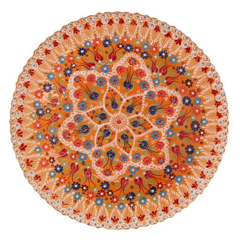 Centrotavola ceramica arancione tondo Ø40x8 cm decorazione casa