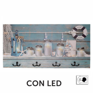 Appendino mare legno 8 posti con LED barattoli 60x30x18 cm