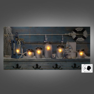 Zoom Appendino mare legno 8 posti con led barattoli cm 60x30x1,8