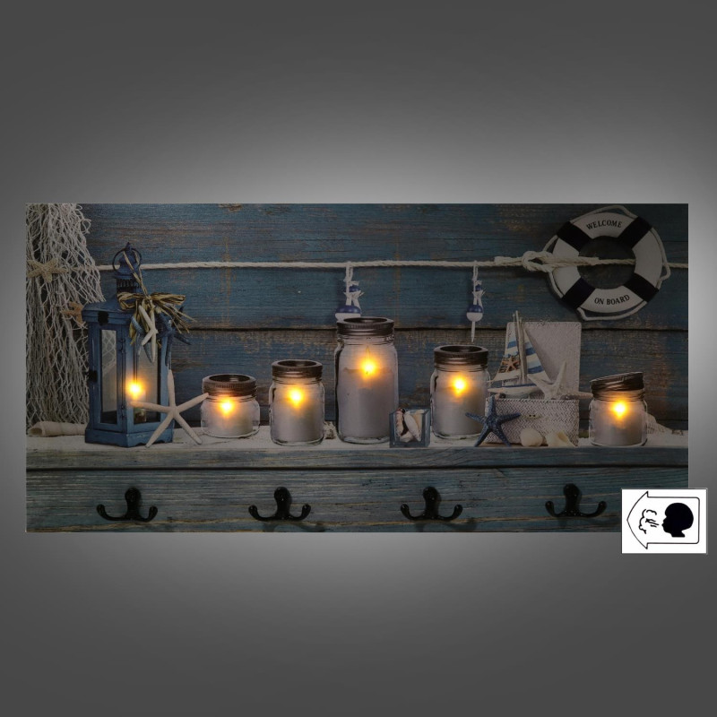Appendino mare legno 8 posti con LED barattoli 60x30x18 cm