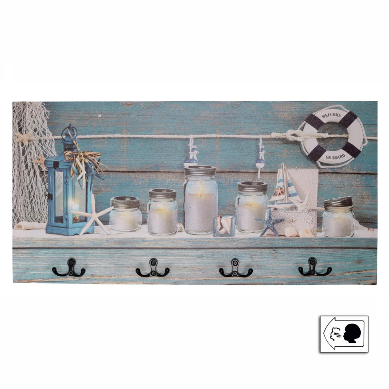 Appendino mare legno 8 posti con LED barattoli 60x30x18 cm