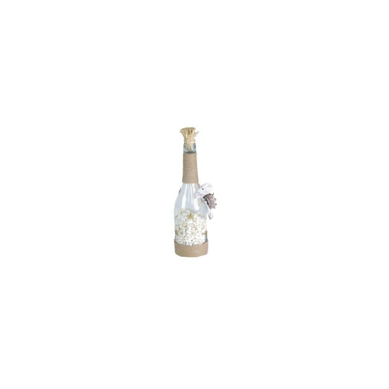 Bottiglia mare con conchiglie e stelle 8x30x8 cm decorazione