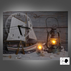 Zoom Orologio quadro led mare legno con barca cm 40x30x2,2