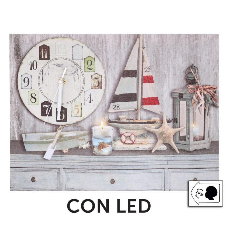 Orologio quadro LED Mare legno 40x30x2,2 cm decorativo parete
