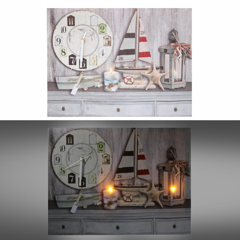 Orologio quadro LED Mare legno 40x30x2,2 cm decorativo parete