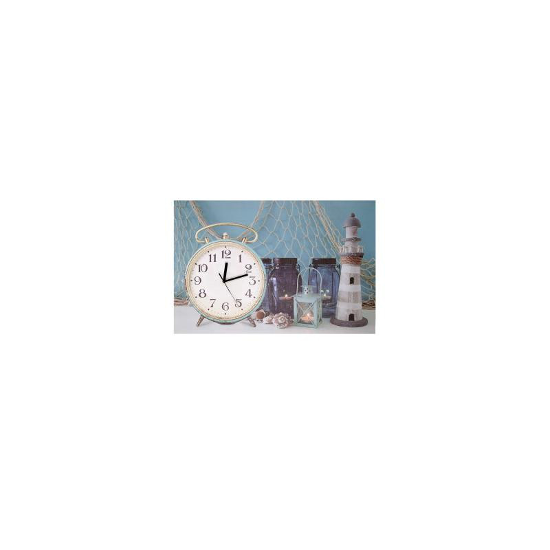 Orologio quadro LED Mare legno con faro 60x40x2,2 cm decorativo