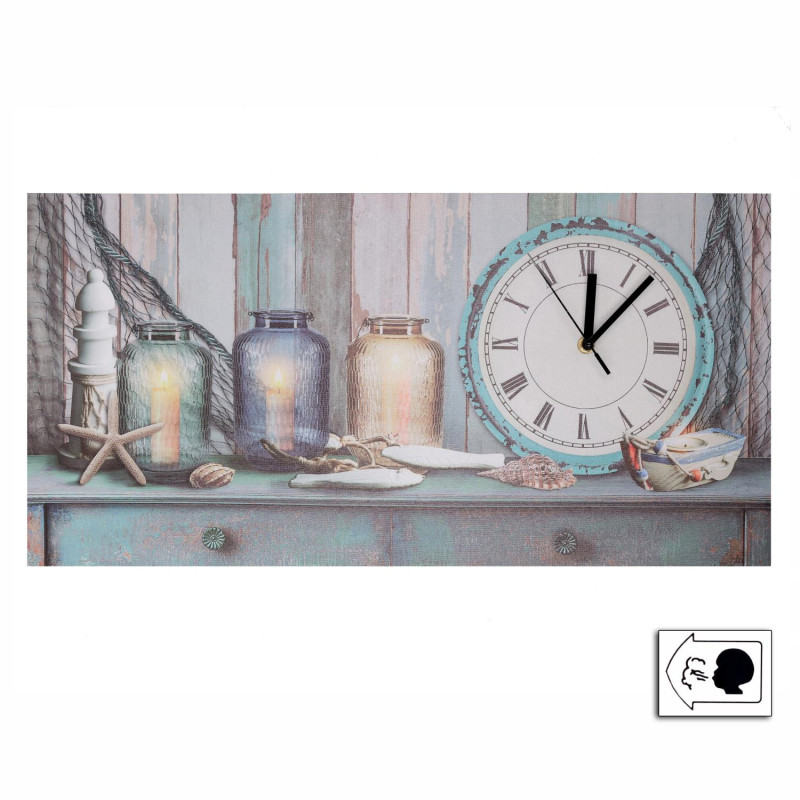Orologio quadro LED Mare legno con candele 60x30x2,2 cm decorativo