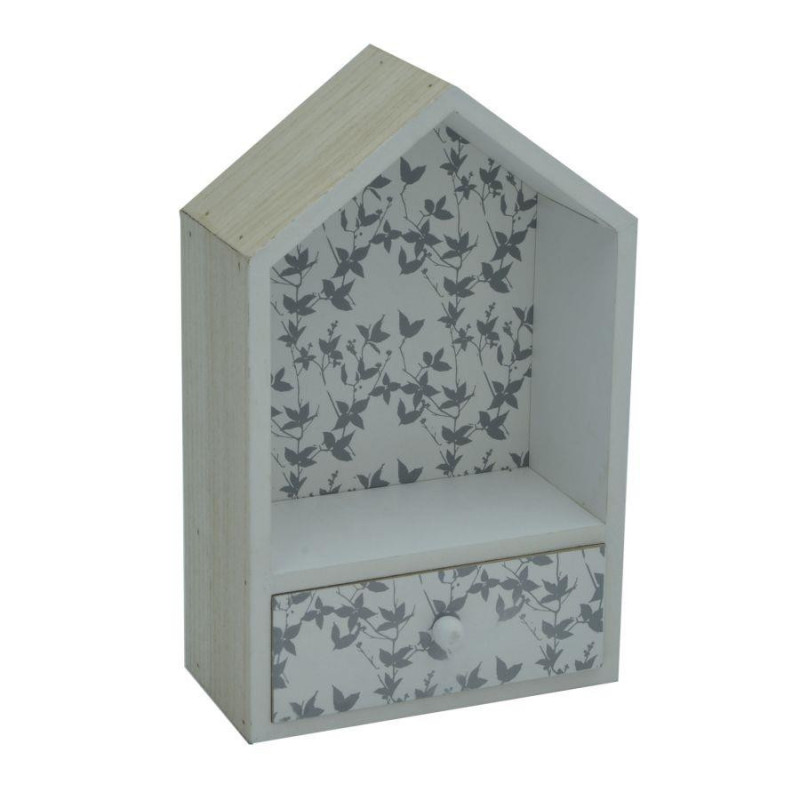 Mensola legno Lucia casetta con cassetto 18x8x28,5 cm design