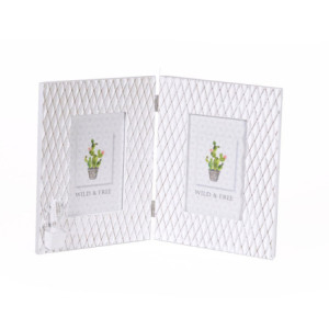 Portafoto da tavolo cactus legno bianco multiplo 2 posti 38x24x1