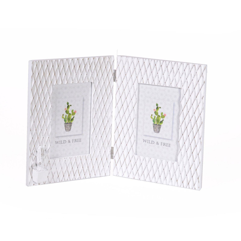 Portafoto da tavolo cactus legno bianco multiplo 2 posti 38x24x1