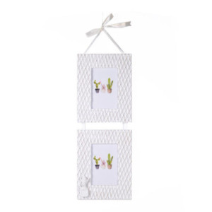 Portafoto muro cactus legno bianco multiplo 2p 19x58x1 cm