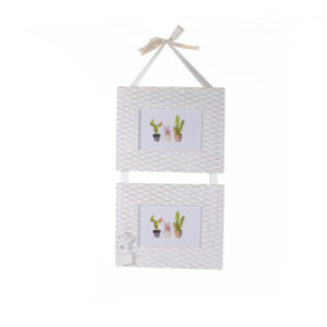 Portafoto muro cactus legno bianco multiplo 2p 24x50x1 cm