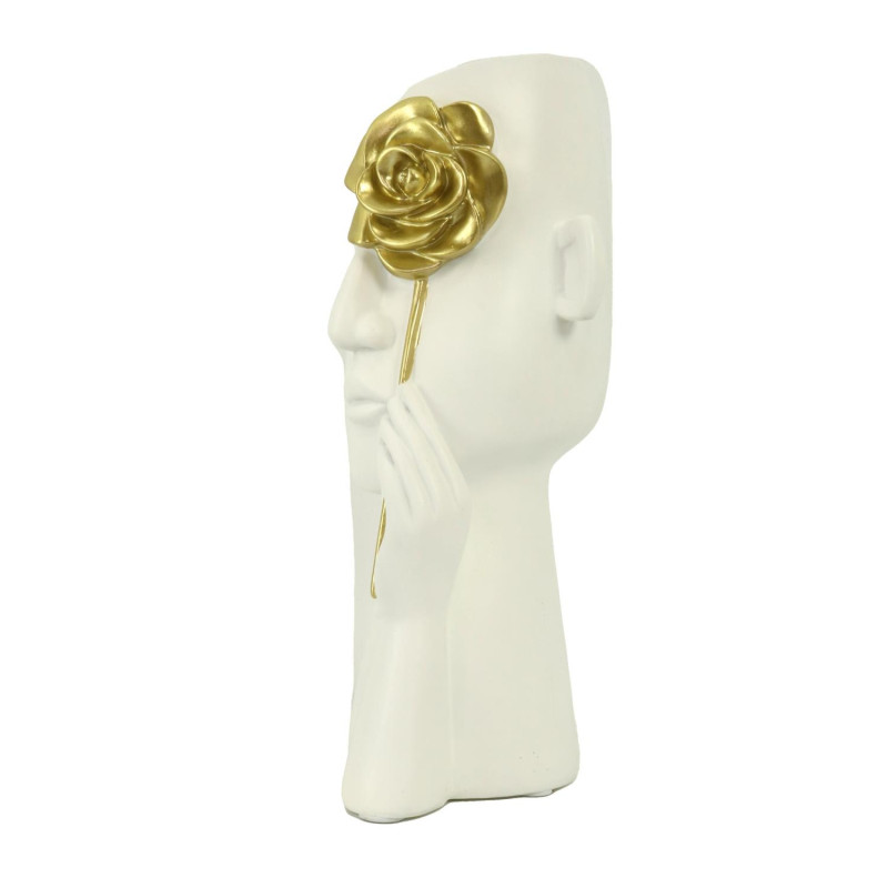 Portavaso resina viso bianco fiore oro 13x13x27 cm design