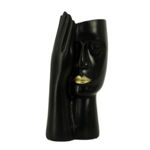 Portavaso resina viso nero 15x12x29 cm design moderno