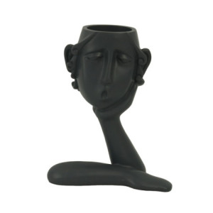 Portavaso resina viso nero 16x8x20 cm design moderno