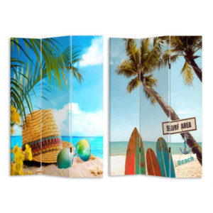 Paravento stampa 3 ante mare palme 120,6x2,5x180 cm design