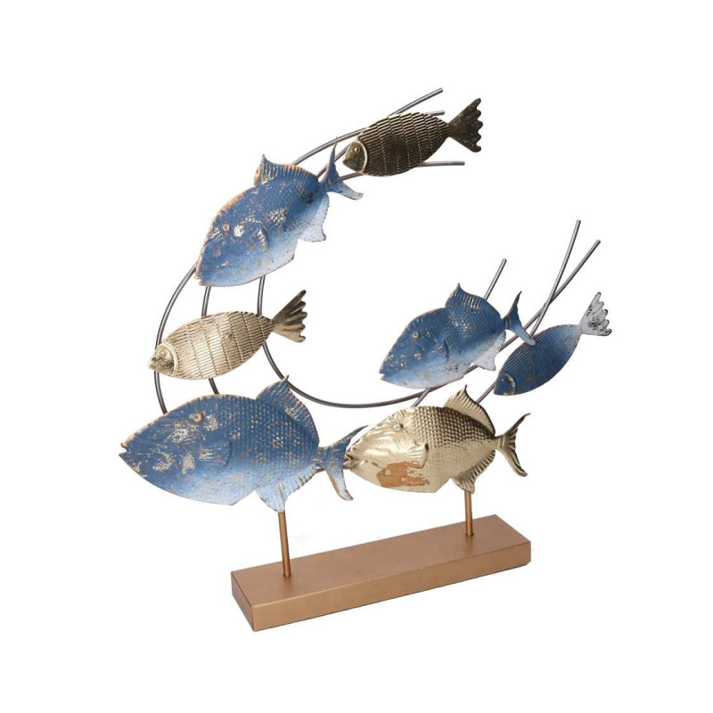 Decorazione metallo pesci oro azzurro 61x8,9x55,9 cm design marino