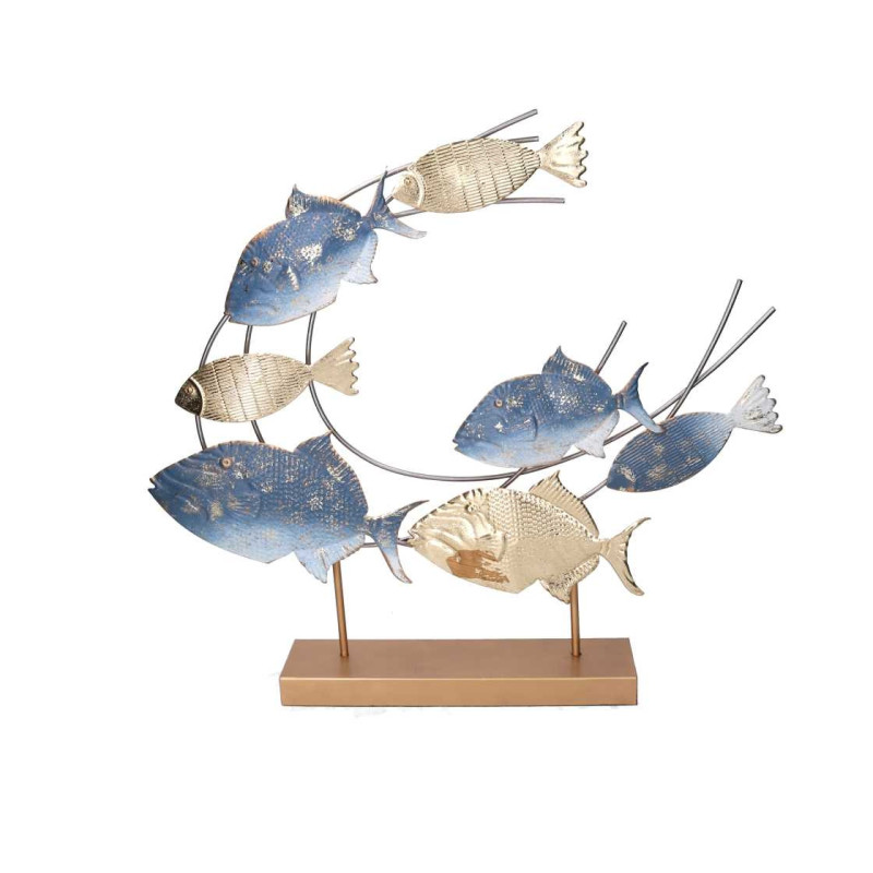Decorazione metallo pesci oro azzurro 61x8,9x55,9 cm design marino