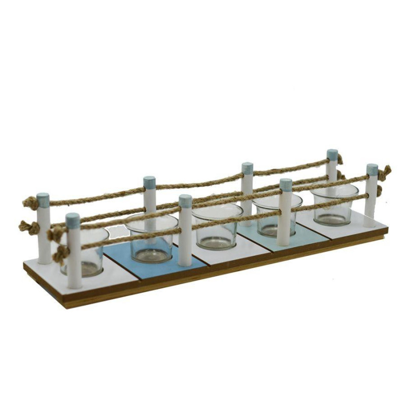 Portacandele mare legno rettangolare 5 posti 45x11x10 cm
