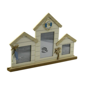 Portafoto mare legno casette 3 posti 43,5x3,5x28,5 cm