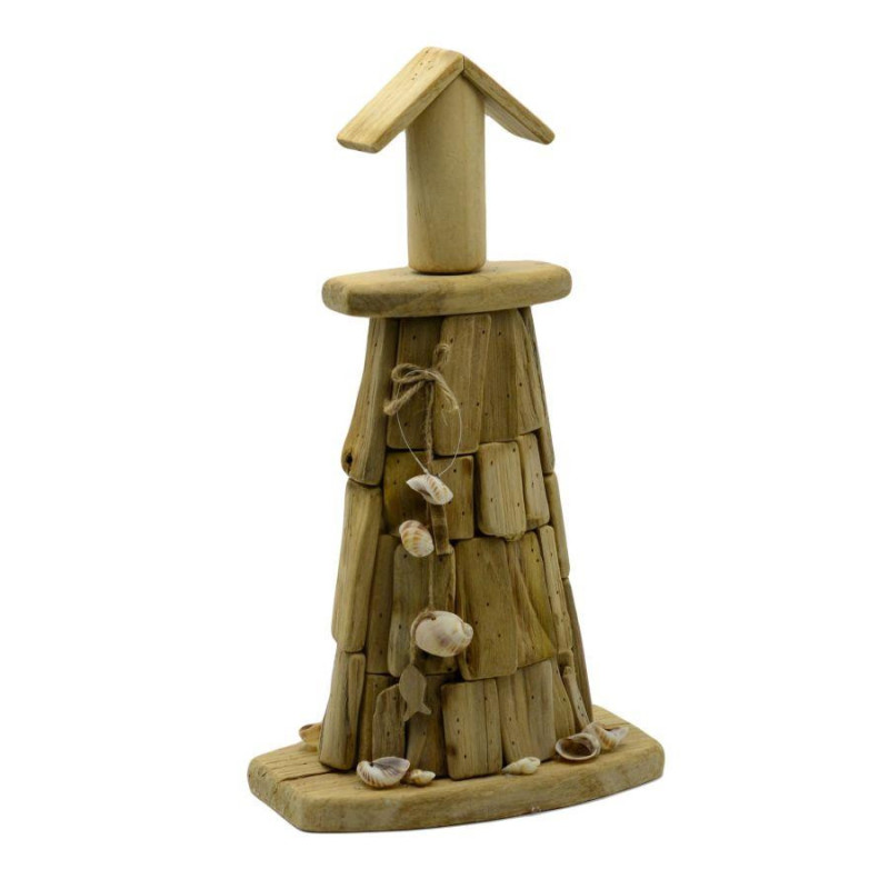 Faro mare legno naturale 20x10,5x38 cm decorazione marittima