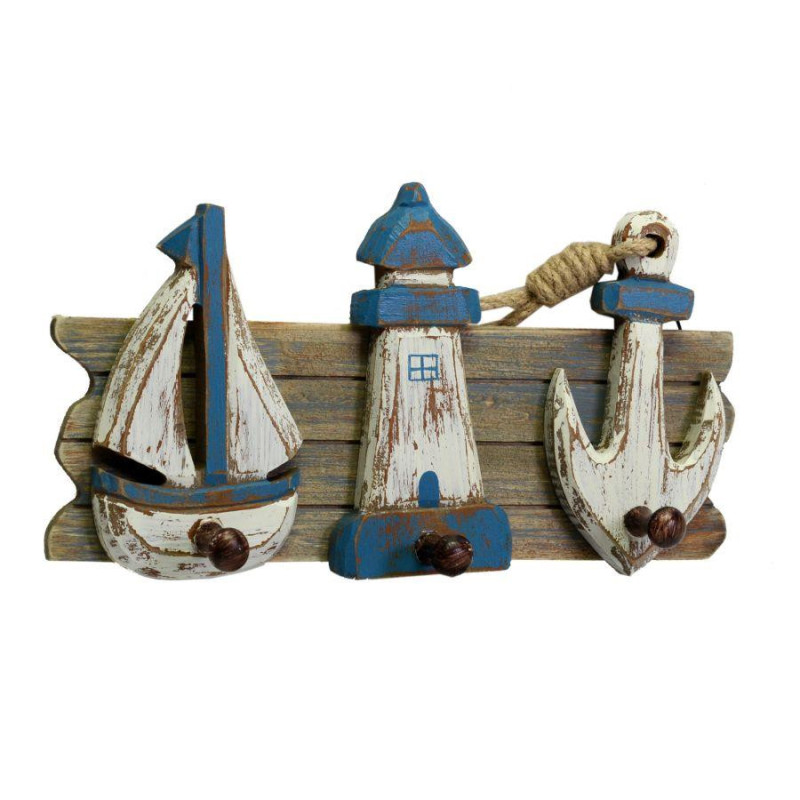 Appendino mare legno 3 posti barca faro ancora 30,5x2,5x8,5 cm