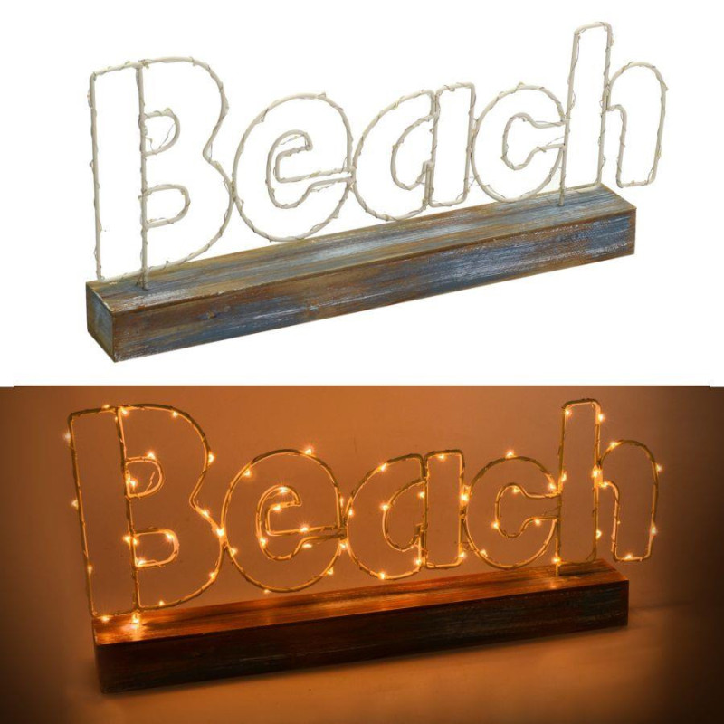 Scritta Mare legno con LED BEACH 42x5,5x21 cm decorazione luminosa