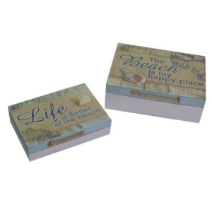 Scatola Mare legno con conchiglia 24x18x8 cm decorativa