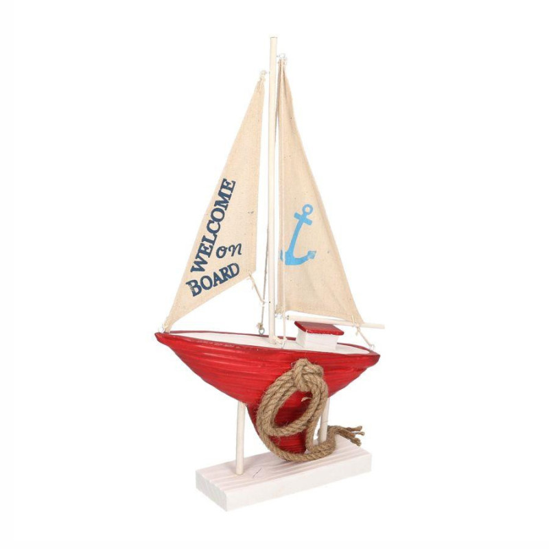 Barca legno tessuto rosso 31x7,5x53 cm decorazione mare casa