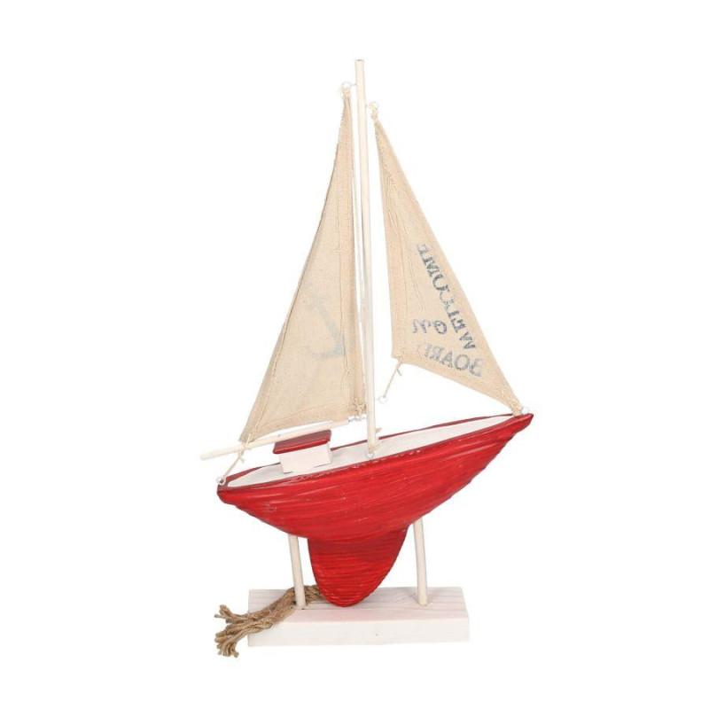 Barca legno tessuto rosso 31x7,5x53 cm decorazione mare casa